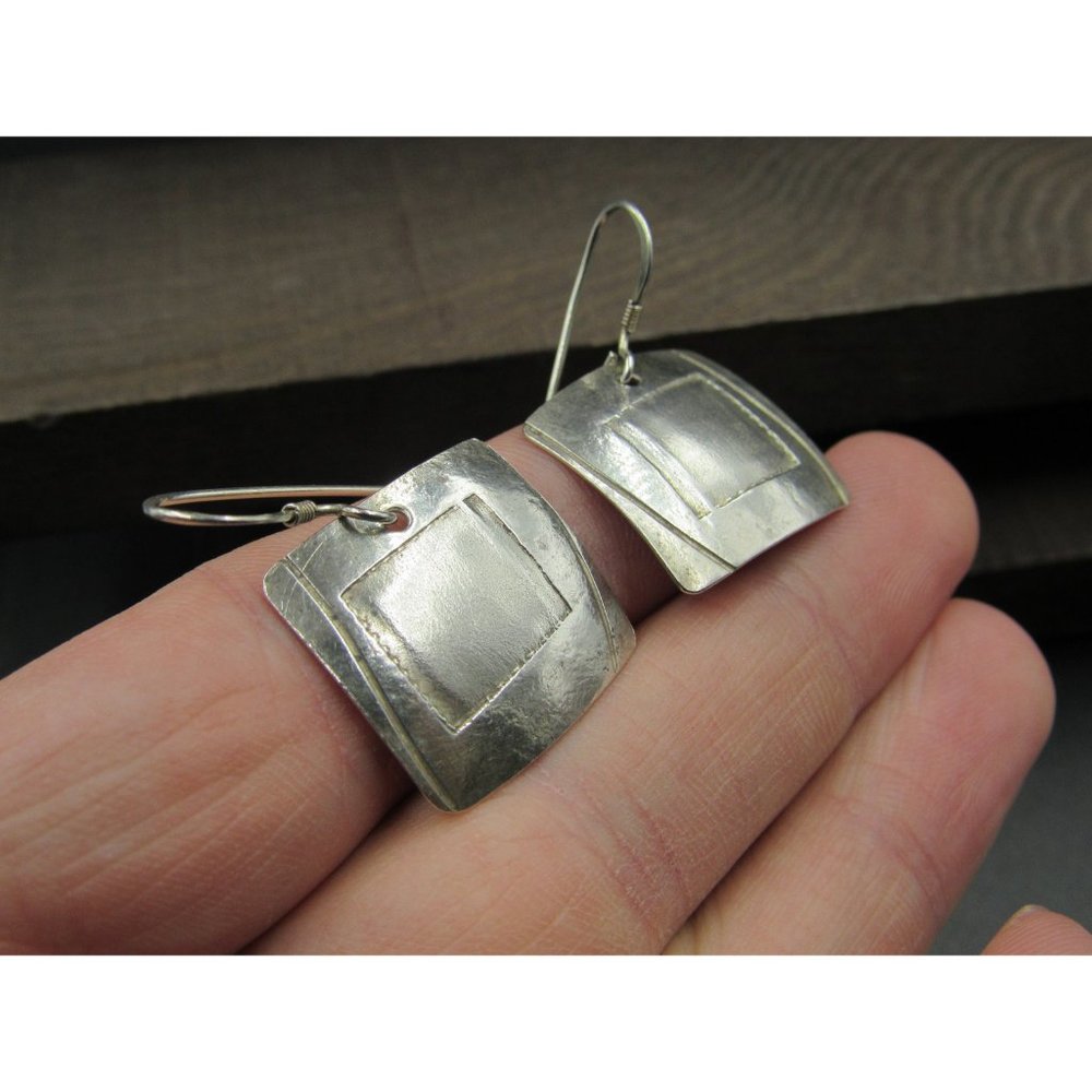 Sterling Silver Simple Square Dangle Earrings - image 2